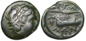 Aitolia, Aitolian League Ae : Apollo / Spear Head and Jawbone