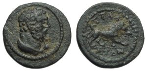 Attaleia Lydia Ae : Bust of Herakles / Lion Walking