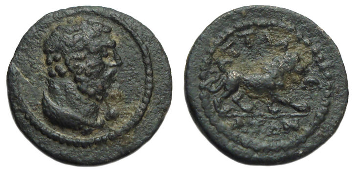 Attaleia Lydia Ae : Bust of Herakles / Lion Walking