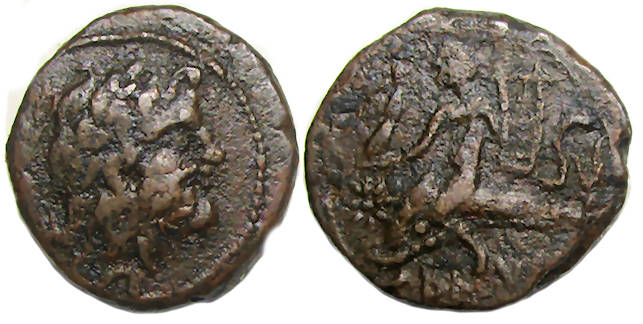 Brundisium Apulia Ae Semis : Neptune / Oecist Riding Dolphin