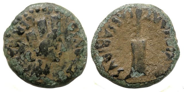 Carteia Spain : Ae Quadrans : Crowned Bust / Rudder