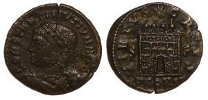 Constantine II Ae3 : VIRTVS CAESS : Open Door Campgate