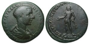 Diadumenian Ae : Nikopolis ad Istrum : Apollo Holding Branch