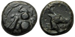 Ephesus Ionia Ae: Bee / Head of Stag : 7.5mm