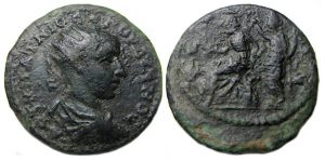 Gordian III Ae: Edessa Macedonia: Seated Roma Crowned by Edessa