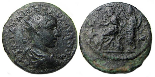 Gordian III Ae: Edessa Macedonia: Seated Roma Crowned by Edessa