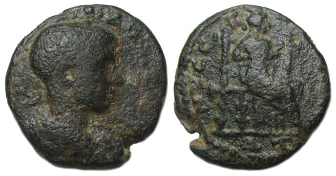 Gordian III Ae : Nysa Scythopolis, Decapolis : Nysa Enthroned