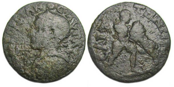 Gordian III Ae : Saitta Lydia : Herakles Wrestling Nemean Lion