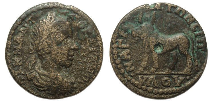 Gordian III Ae : Magnesia ad Sipylum : Bull Standing