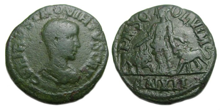 Hostilian Ae : Viminacium : Moesia with Lion and Bull