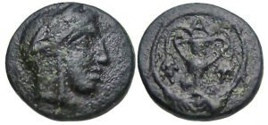 Kios Bithynia Ae : Head of Mithras / Kantharos