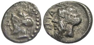 Nagidos Cilicia AR Obol : Aphrodite / Dionysos