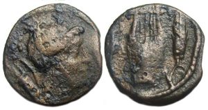 Rhegion Bruttium Ae : Artemis / Lyre and Corn Ear
