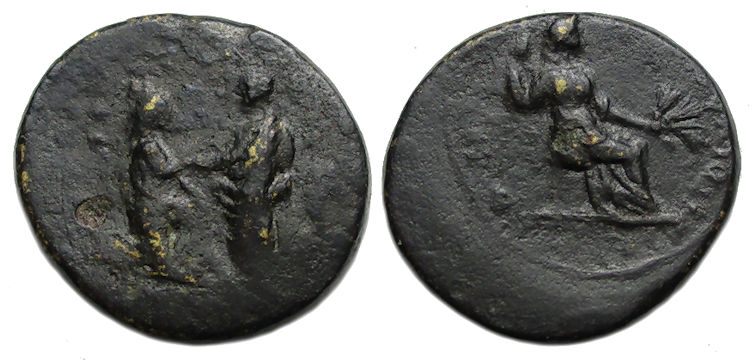 Tiberius and Livia : Sardes Lydia Ae : Emperor Raising Tyche