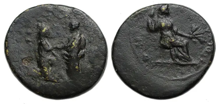 Tiberius and Livia : Sardes Lydia Ae : Emperor Raising Tyche