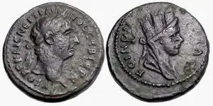 Trajan Ae Semis : Koinon, Syria : Head of City-Goddess