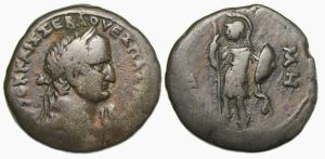 Vespasian Ae Diobol : Alexandria Egypt : Roma Standing