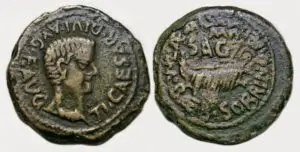 Arse, Sagunto (Valencia) Ae : Bust of Tiberius / Galley