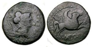 Emporiton Spain Ae : Head of Pallas / Pegasus