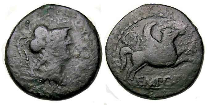 Emporiton Spain Ae : Head of Pallas / Pegasus
