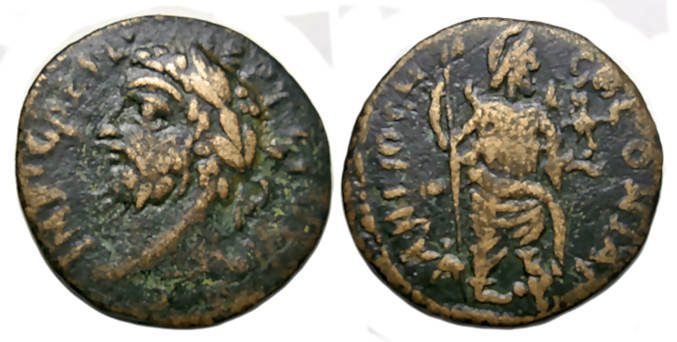 Septimius Severus Ae : Seleucis & Pieria, Syria : Mén Holding Scepter